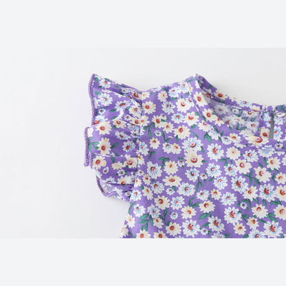 MyKids-USA® Baby Girl Floral Print bodysuit With Headband In Outfit Wearing