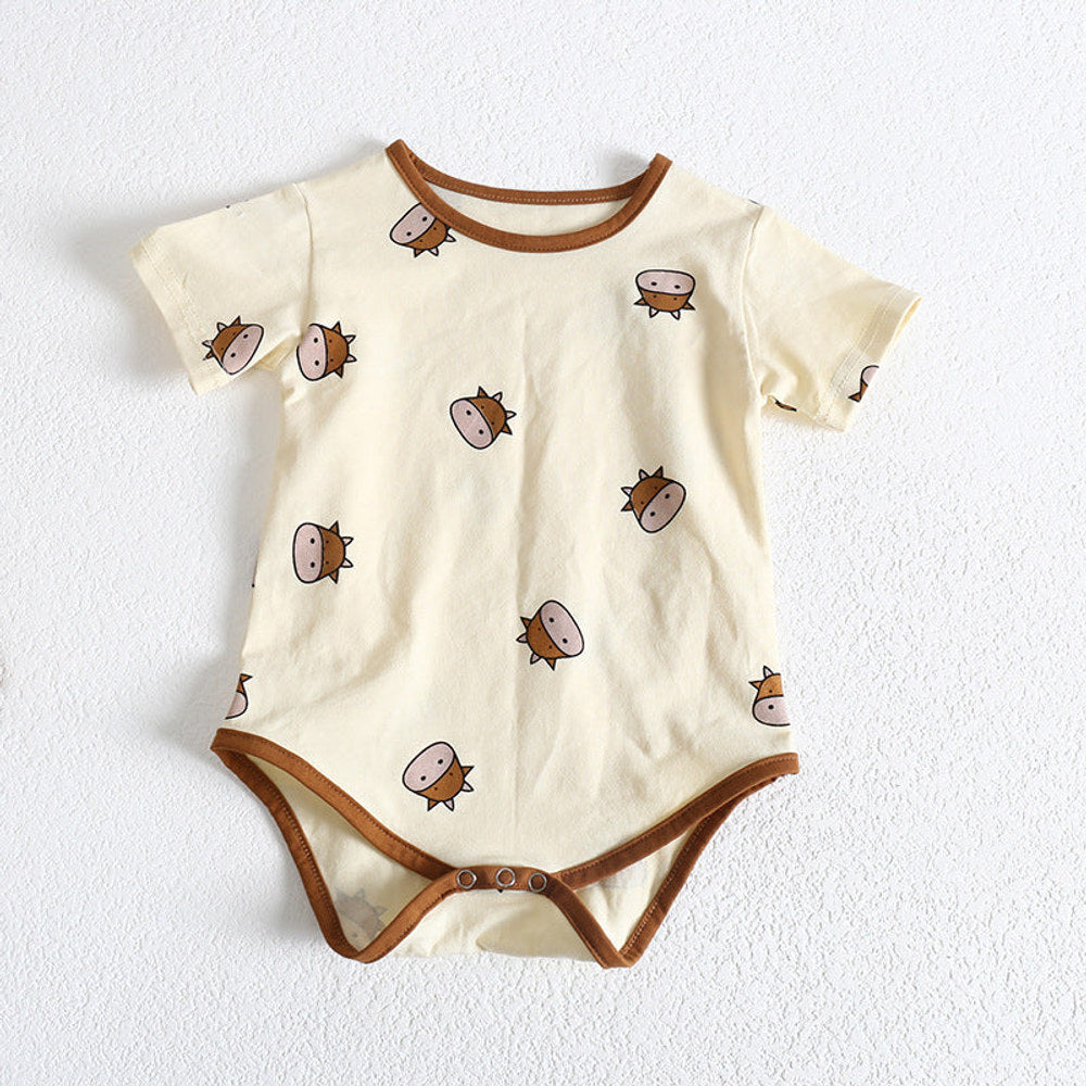 MyKids-USA® Baby Girl Cartoon Sheep Round-Collar Short-Sleeved bodysuit Combo Hat In Summer