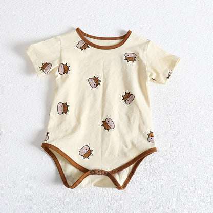 MyKids-USA® Baby Girl Cartoon Sheep Round-Collar Short-Sleeved bodysuit Combo Hat In Summer