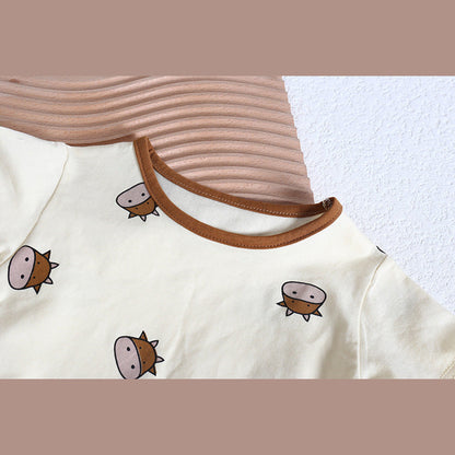 MyKids-USA® Baby Girl Cartoon Sheep Round-Collar Short-Sleeved bodysuit Combo Hat In Summer