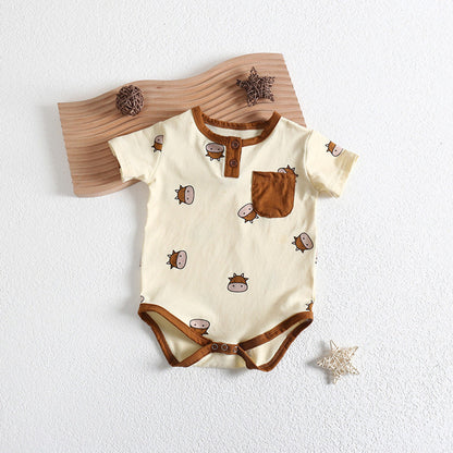 MyKids-USA® Baby Girl Cartoon Sheep Round-Collar Short-Sleeved bodysuit Combo Hat In Summer