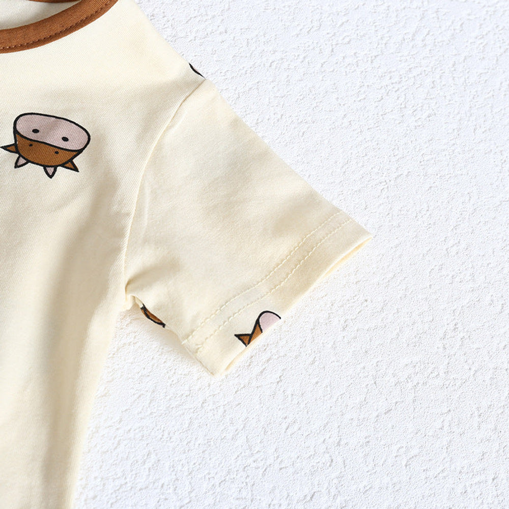 MyKids-USA® Baby Girl Cartoon Sheep Round-Collar Short-Sleeved bodysuit Combo Hat In Summer