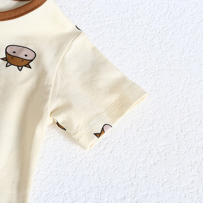 MyKids-USA® Baby Girl Cartoon Sheep Round-Collar Short-Sleeved bodysuit Combo Hat In Summer