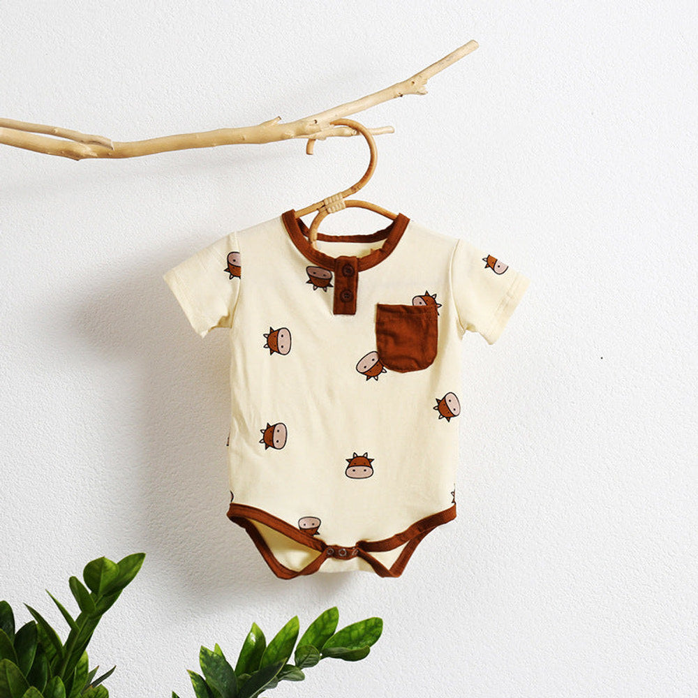 MyKids-USA® Baby Girl Cartoon Sheep Round-Collar Short-Sleeved bodysuit Combo Hat In Summer