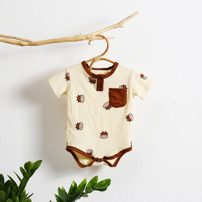 MyKids-USA® Baby Girl Cartoon Sheep Round-Collar Short-Sleeved bodysuit Combo Hat In Summer