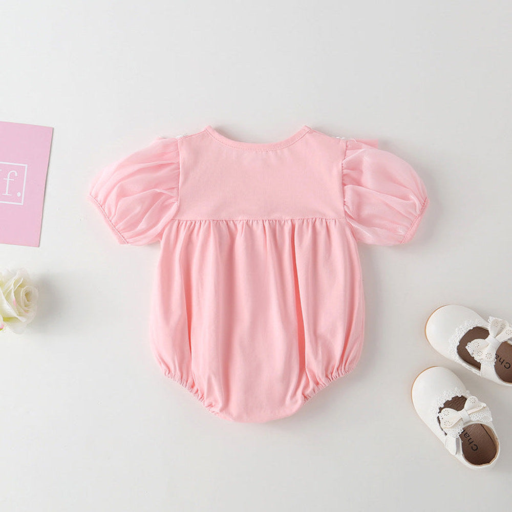MyKids-USA® Baby Girl Round Collar Short-Sleeved Small Daisy Pattern Flounce Design Embroidered bodysuit