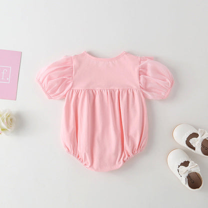 MyKids-USA® Baby Girl Round Collar Short-Sleeved Small Daisy Pattern Flounce Design Embroidered bodysuit