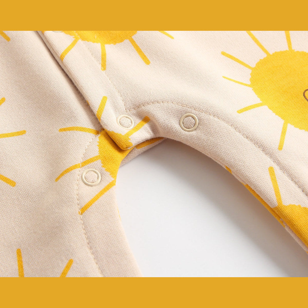 Baby Cartoon Sun Pattern Snap Button Long Sleeved Romper In Spring & Autumn