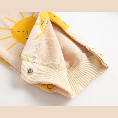 Baby Cartoon Sun Pattern Snap Button Long Sleeved Romper In Spring & Autumn