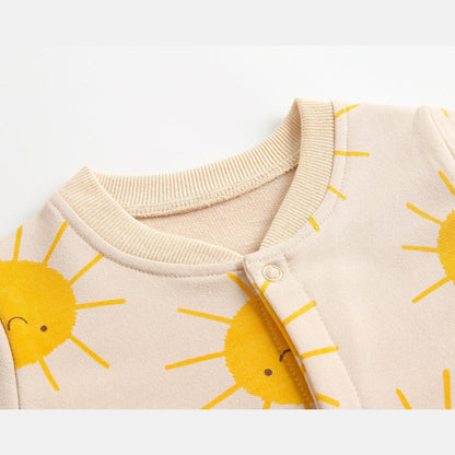 Baby Cartoon Sun Pattern Snap Button Long Sleeved Romper In Spring & Autumn