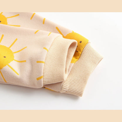 Baby Cartoon Sun Pattern Snap Button Long Sleeved Romper In Spring & Autumn
