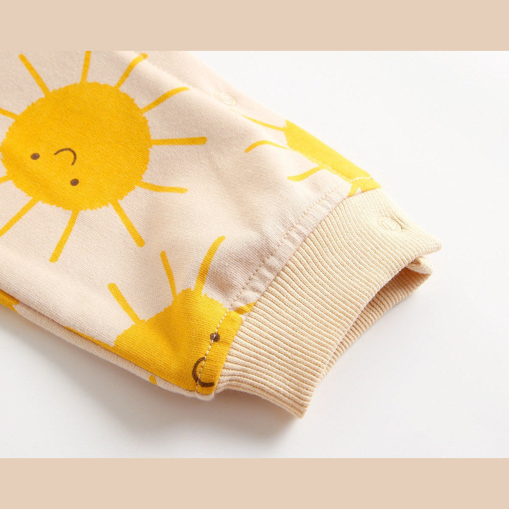 Baby Cartoon Sun Pattern Snap Button Long Sleeved Romper In Spring & Autumn