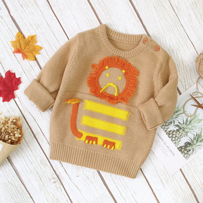 MyKids-USA® Baby Cartton Lion Emroidered Pattern Pullover Sweater