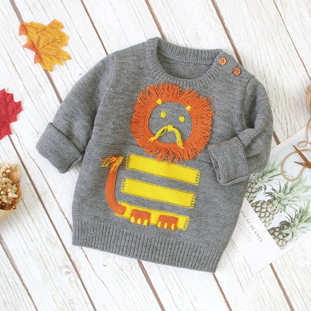 MyKids-USA® Baby Cartton Lion Emroidered Pattern Pullover Sweater