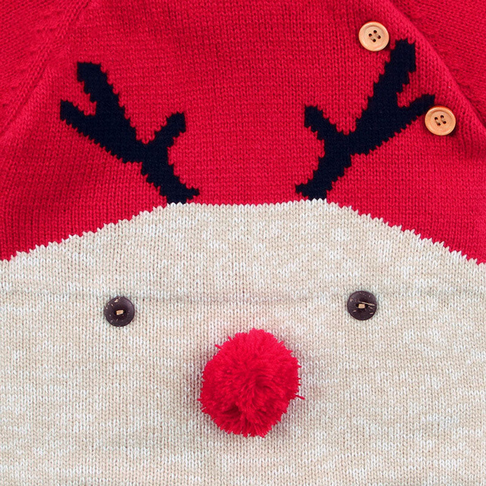 MyKids-USA® Baby Cartton Pattern Contrast Design Side Button Christmas Knitted Romper