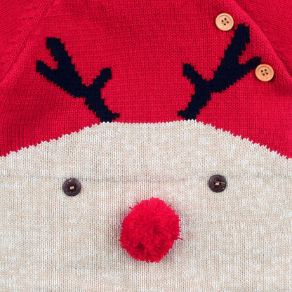 MyKids-USA® Baby Cartton Pattern Contrast Design Side Button Christmas Knitted Romper
