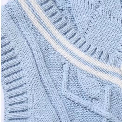 MyKids-USA® Baby Crochet Knitting Pattern Striped V-Neck Design College Style Sleeveless Vest Sweater