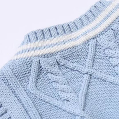 MyKids-USA® Baby Crochet Knitting Pattern Striped V-Neck Design College Style Sleeveless Vest Sweater