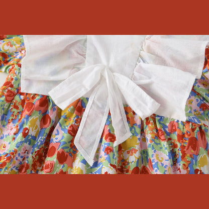 MyKids-USA® Baby Girl Floral Pattern White Bow Patchwork Square Neck Short Sleeve bodysuit