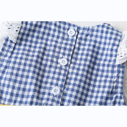 MyKids-USA® Baby Girl Plaid Pattern Lace Patchwork Bow Sleeveless Princess bodysuit