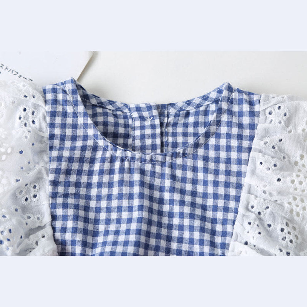 MyKids-USA® Baby Girl Plaid Pattern Lace Patchwork Bow Sleeveless Princess bodysuit
