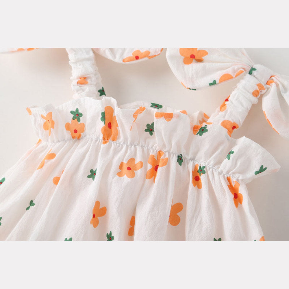 MyKids-USA® Baby Girl Floral Pattern Bow-Tie Sleeveless bodysuit In With Hat