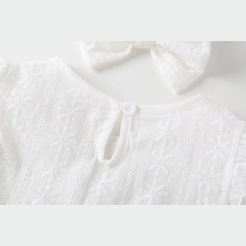 MyKids-USA® Baby Girl Floral Embroidery Pattern Solid Color Sleeveless bodysuit With Lace
