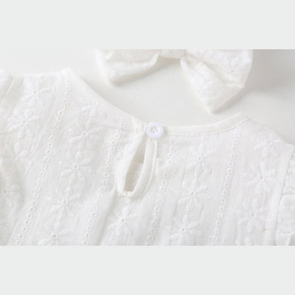 MyKids-USA® Baby Girl Floral Embroidery Pattern Solid Color Sleeveless bodysuit With Lace