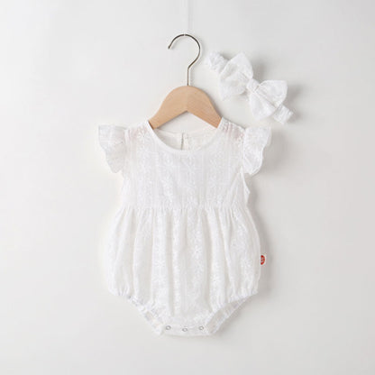 MyKids-USA® Baby Girl Floral Embroidery Pattern Solid Color Sleeveless bodysuit With Lace