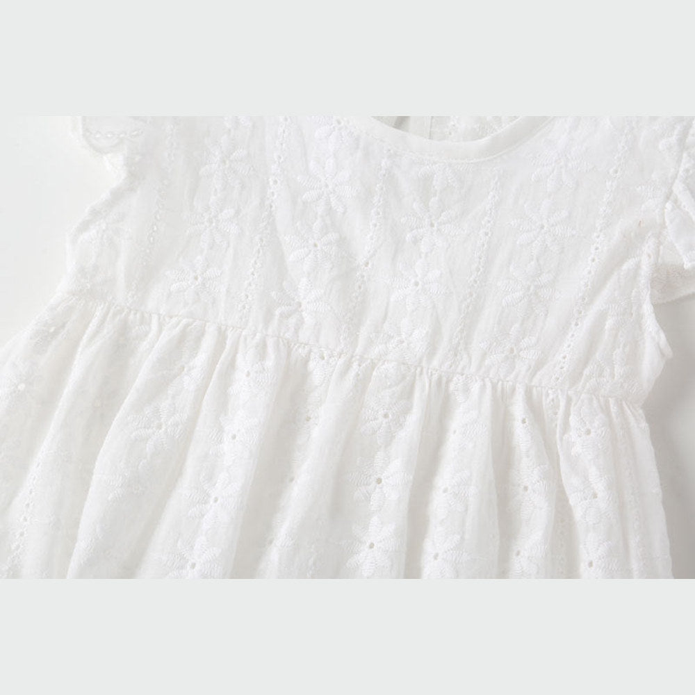 MyKids-USA® Baby Girl Floral Embroidery Pattern Solid Color Sleeveless bodysuit With Lace