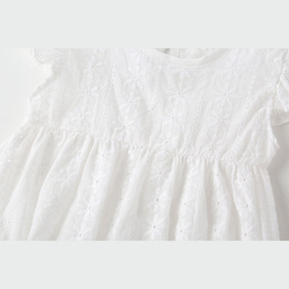 MyKids-USA® Baby Girl Floral Embroidery Pattern Solid Color Sleeveless bodysuit With Lace