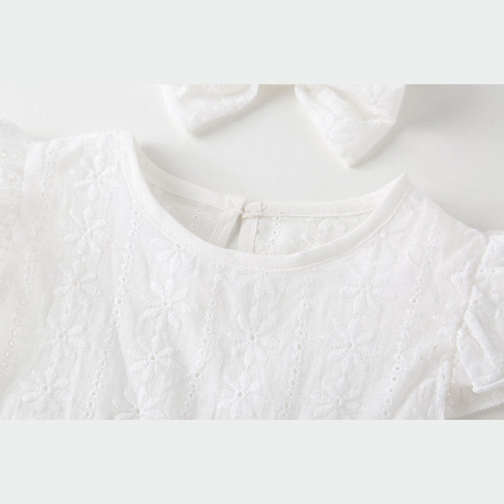 MyKids-USA® Baby Girl Floral Embroidery Pattern Solid Color Sleeveless bodysuit With Lace