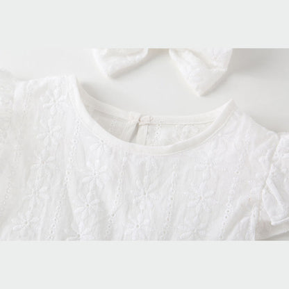 MyKids-USA® Baby Girl Floral Embroidery Pattern Solid Color Sleeveless bodysuit With Lace