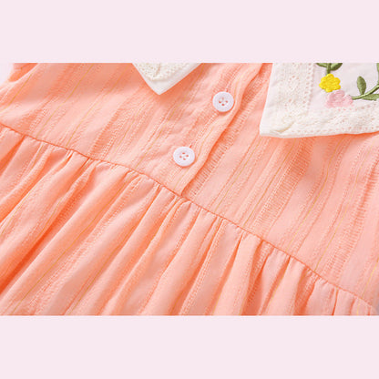 MyKids-USA® Baby Girl Floral Embroidery Design Solid Color Short-Sleeved bodysuit In Outside Wearing