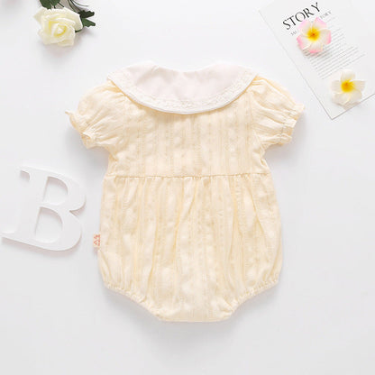 MyKids-USA® Baby Girl Floral Embroidery Design Solid Color Short-Sleeved bodysuit In Outside Wearing