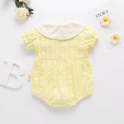 MyKids-USA® Baby Girl Floral Embroidery Design Solid Color Short-Sleeved bodysuit In Outside Wearing