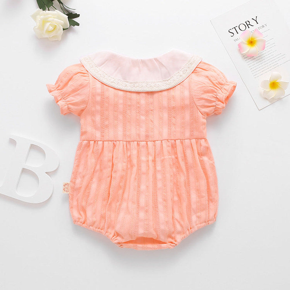 MyKids-USA® Baby Girl Floral Embroidery Design Solid Color Short-Sleeved bodysuit In Outside Wearing