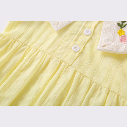 MyKids-USA® Baby Girl Floral Embroidery Design Solid Color Short-Sleeved bodysuit In Outside Wearing