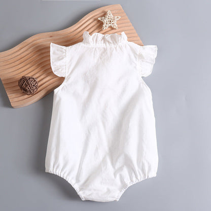 MyKids-USA® Baby Girl Embroidery Pattern Round Neck Mullet Design Sleeveless Cardigan bodysuit With Bow Decorations