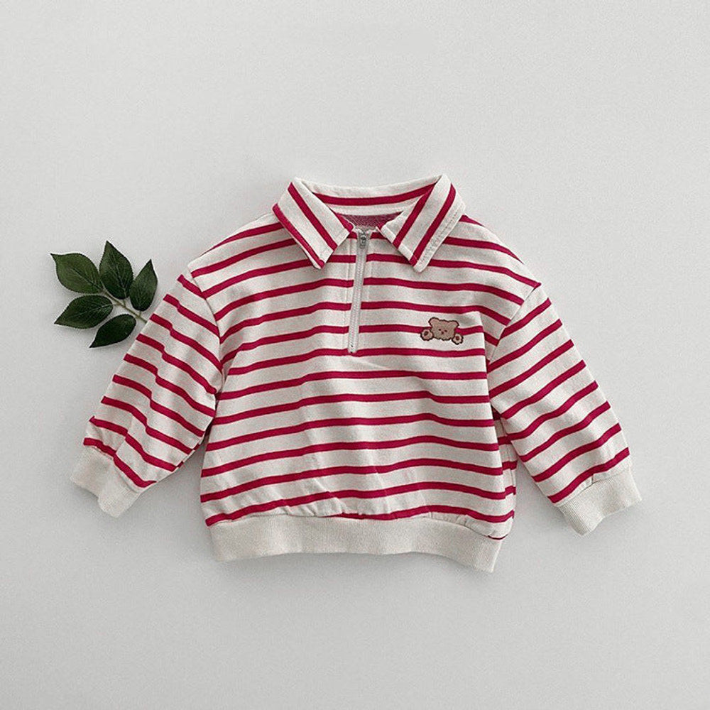 MyKids-USA® Baby Cute Bear Embroidered & Striped Pattern Polo Neck Cotton Hoodies