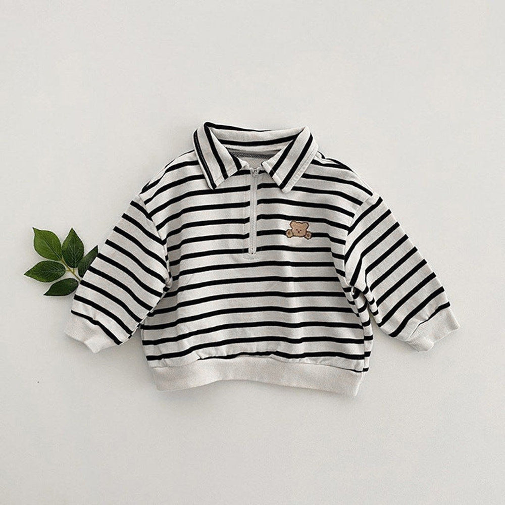 MyKids-USA® Baby Cute Bear Embroidered & Striped Pattern Polo Neck Cotton Hoodies