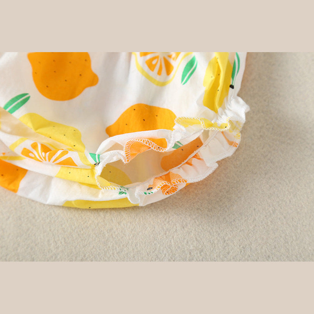 MyKids-USA® Baby Girl Lemon Fruit Print Sleeveless Dress Combo Short Pants In Sets