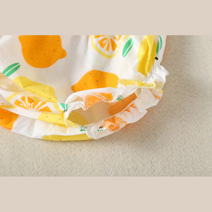 MyKids-USA® Baby Girl Lemon Fruit Print Sleeveless Dress Combo Short Pants In Sets