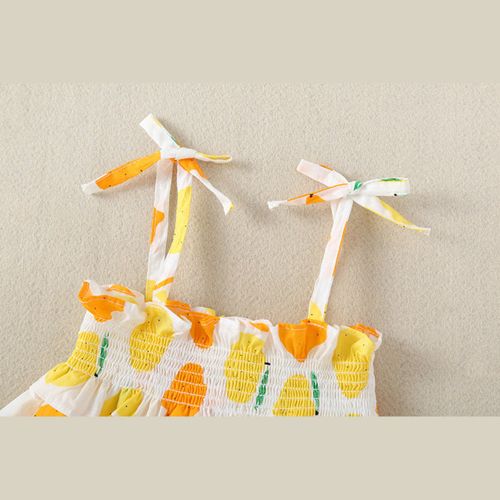 MyKids-USA® Baby Girl Lemon Fruit Print Sleeveless Dress Combo Short Pants In Sets