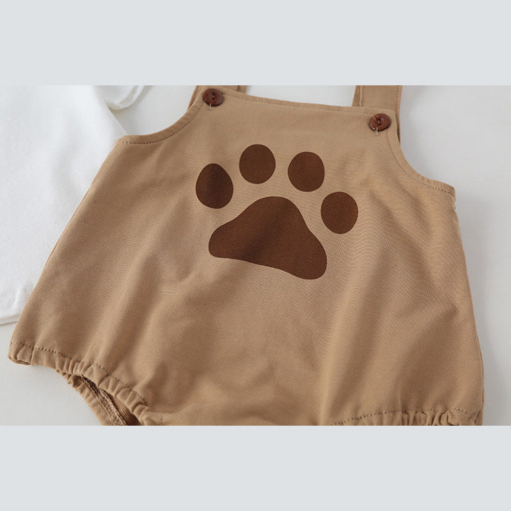 MyKids-USA® Baby Kids Puppy Print Pattern Short Sleeves With Straps bodysuit In Set With Hat Of Puppy Shape