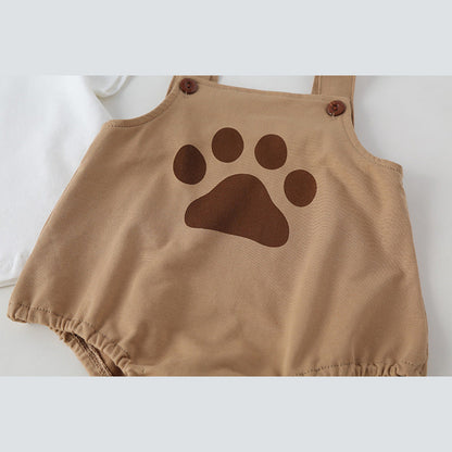 MyKids-USA® Baby Kids Puppy Print Pattern Short Sleeves With Straps bodysuit In Set With Hat Of Puppy Shape