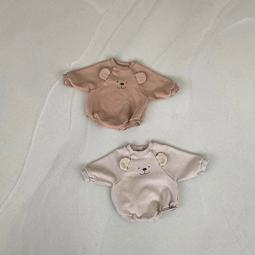 MyKids-USA® Baby Bear Print Pattern Ears Patch Design Hoodie bodysuit