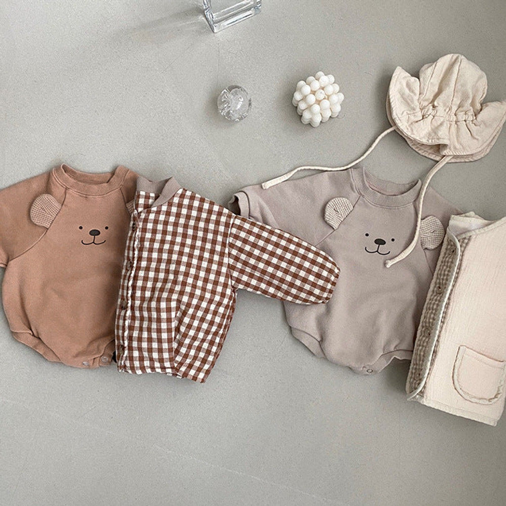 MyKids-USA® Baby Bear Print Pattern Ears Patch Design Hoodie bodysuit