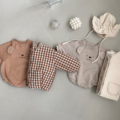 MyKids-USA® Baby Bear Print Pattern Ears Patch Design Hoodie bodysuit