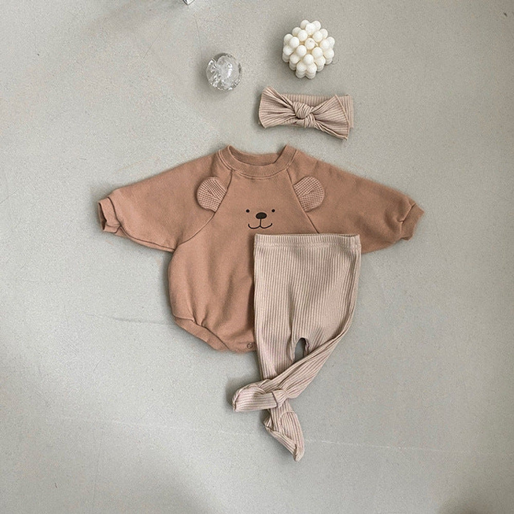 MyKids-USA® Baby Bear Print Pattern Ears Patch Design Hoodie bodysuit